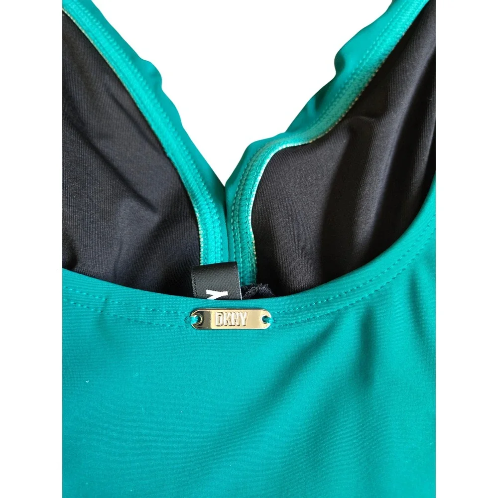 DKNY Teal Ruffle One Piece Swimsuit Size 14 Rushed Tummy Control Beach Chic Glam - Picture 5 of 7